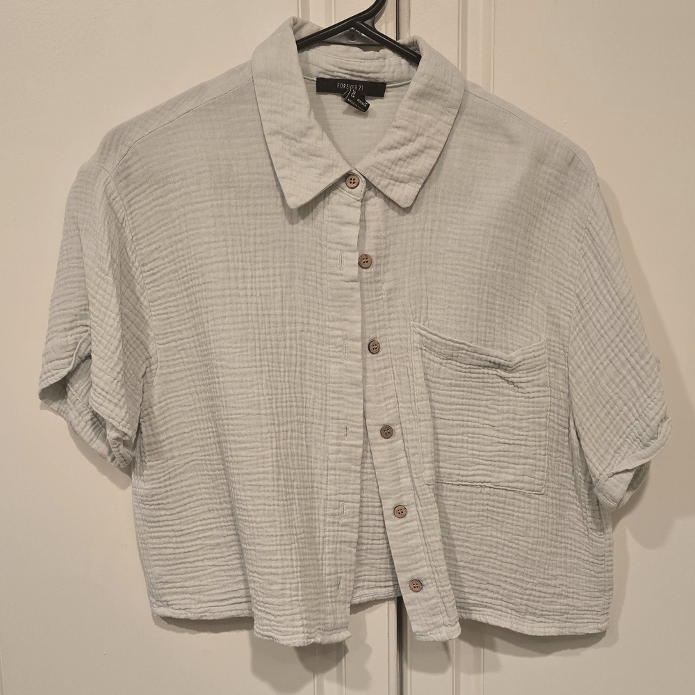 White Button-Up Cropped Shirt